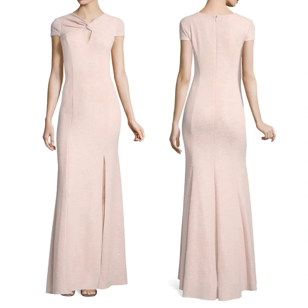 Adrianna Papell Blush Metallic Knit Formal Dress - Picture 3 of 10